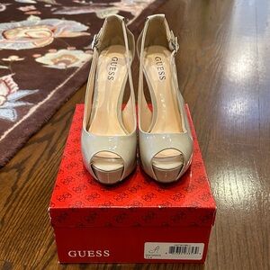 Guess Women's Elegant Shiny Nude Peep-Toe Stiletto Heels